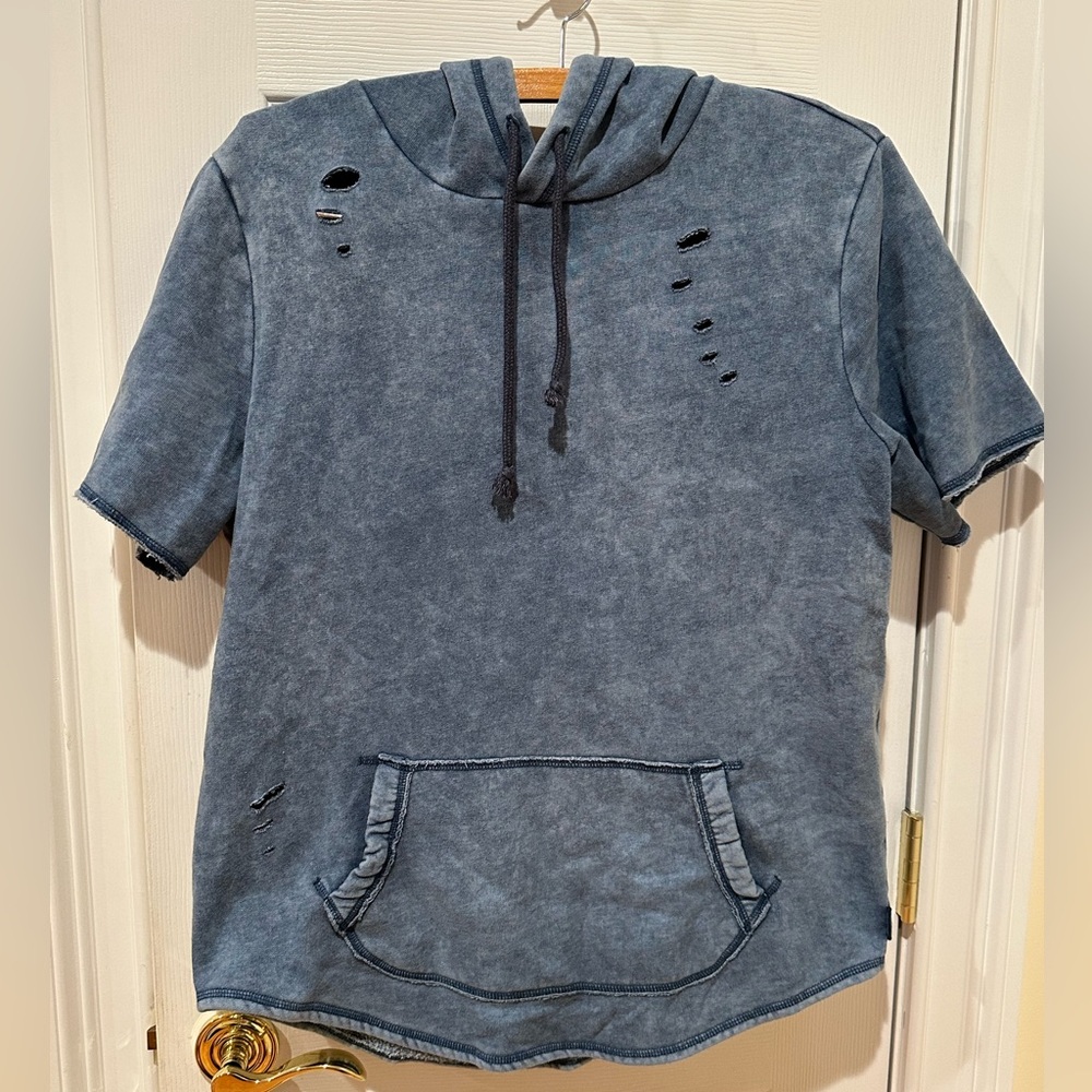 Hollister Brand Short Sleeve Distressed Hooded Sweatshirt, Size Medium